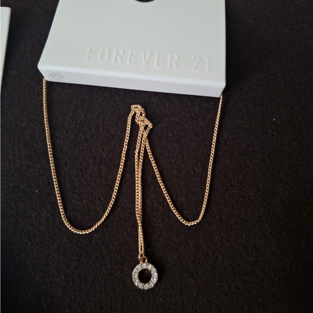 Forever 21 Gold Double-Draped Necklace with Crystal Pendant